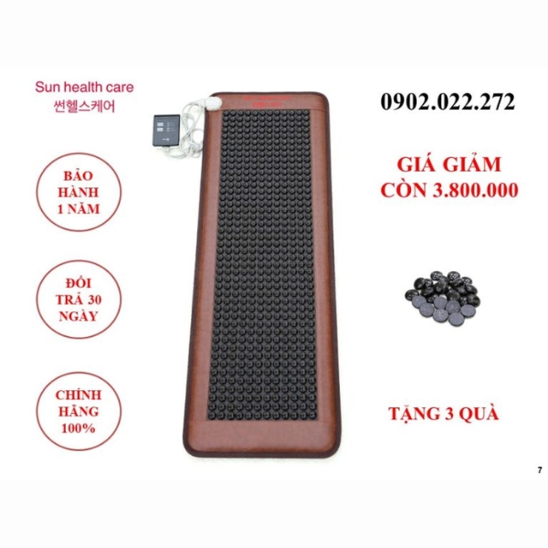 Thảm đá nóng Hàn Quốc Sun Health Care kích thước 50x150 đá tròn đen