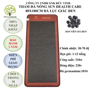 Thảm đá nóng Hàn Quốc Sun Health Care kích thước 80x180 đá lục giác đen