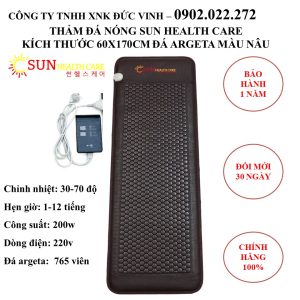 Thảm đá nóng Hàn Quốc Sun Health Care kích thước 60x170 đá lục giác nâu